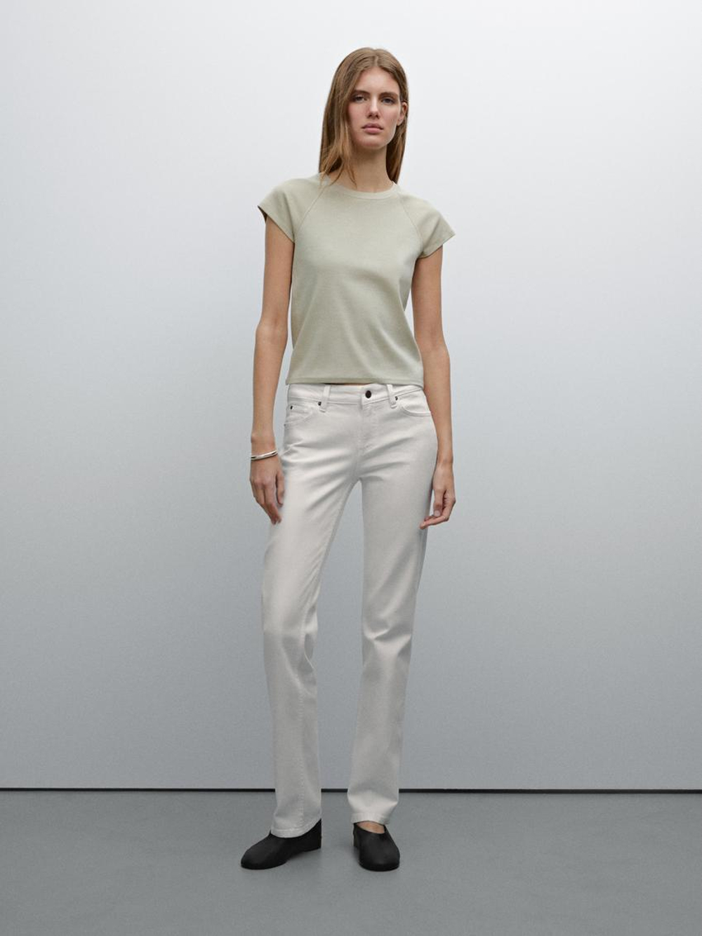 Massimo Dutti Джинсы прямого кроя с низкой посадкой, кремовый