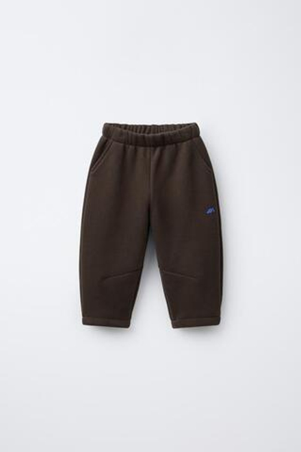 ZARA БРЮКИ BAGGY С ФЛИСОВОЙ ПОДКЛАДКОЙ И ЛОГОТИПОМ, КОРИЧНЕВЫЙ