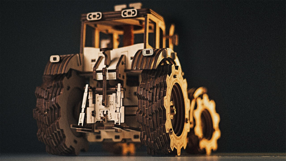 Трактор от EWA - Деревянный конструктор, сборная механическая модель, 3D пазл, сельскохозяйственная техника