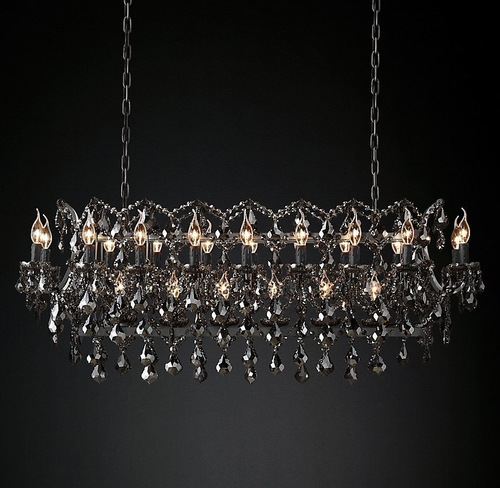 Подвесной дизайнерский светильник  19th C. Rococo Iron & Smoke Crystal Rectangular Chandelier 52" by Restoration Hardware