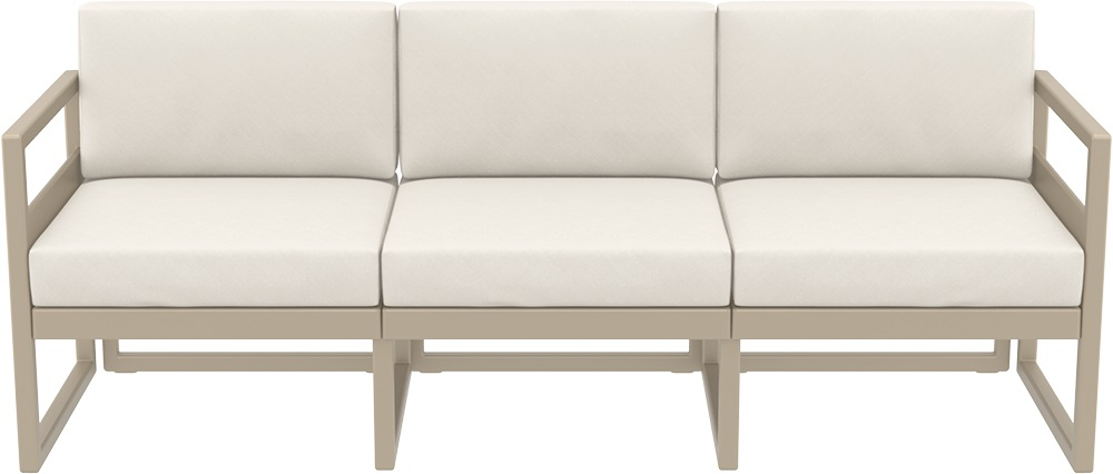 Диван пластиковый трехместный с подушками Siesta Contract Mykonos XL, бежевый, бежевый