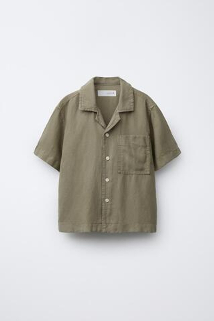 ZARA РУБАШКА ИЗ СМЕСОВОГО ЛЬНА, ХАКИ