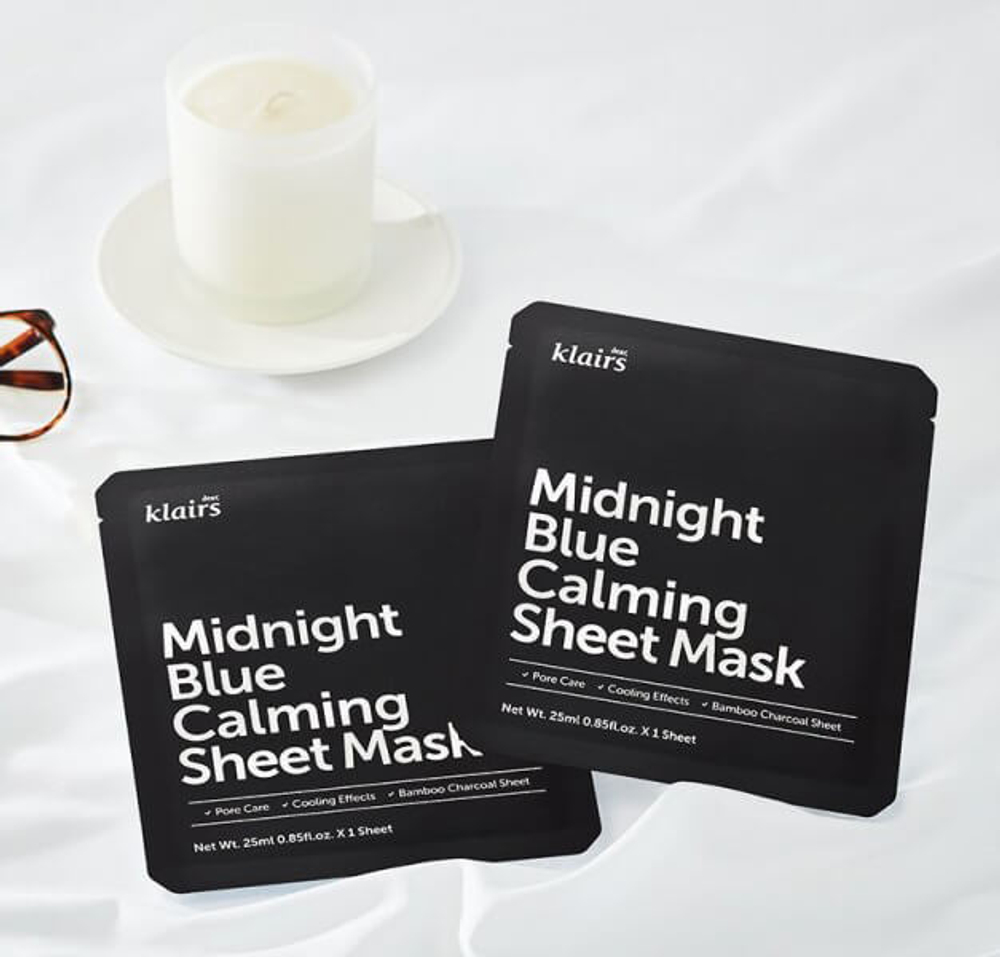 Успокаивающая тканевая маска с охлаждающим действием Dear, Klairs Midnight Blue Calming Sheet Mask