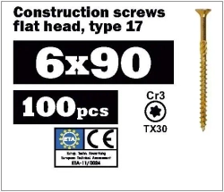 Конструкционный саморез по дереву 6х90 потай, TX30, (100 шт)