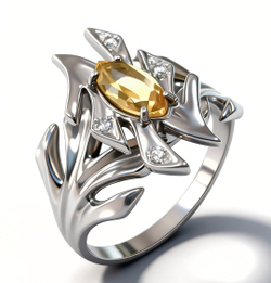 Ювелирное кольцо из серебра 925 пробы,вставка цитрин,фианиты.Размер 18