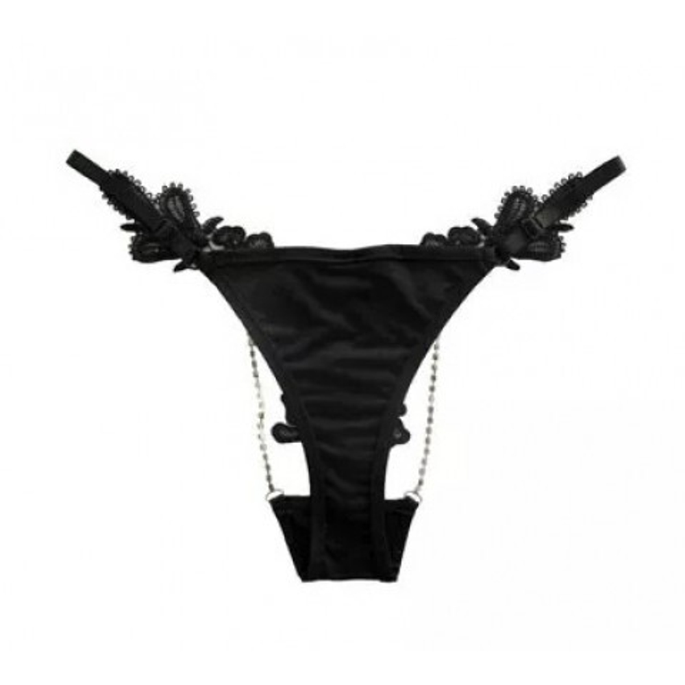 Стринги с ажурными деталями и стразами (черные)