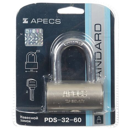 Замок навесной Apecs, PDS-32-60, дисковый, 4 кл