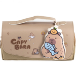 Пенал - косметичка Alingar, ПВХ/ткань, молния, 2 отделения, боковой карман, липучка, ручка, 190 х 80 х 50 мм, "CAPYBARA", бежевый, европодвес