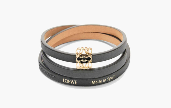 Loewe Anagram Dice Calfskin Leather Twist Bangle "Black"