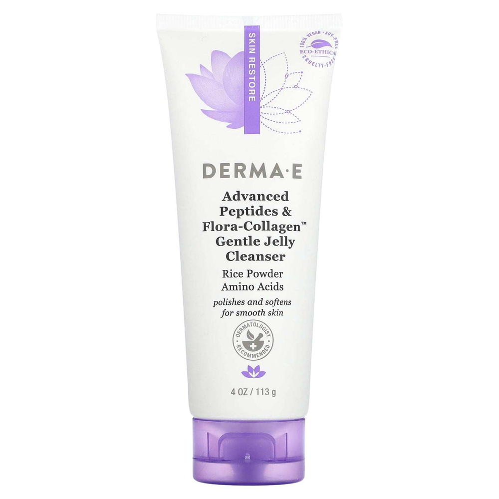 DERMA E, Нежное гель для умывания с улучшенными пептидами и флорой и коллагеном, 113 г (4 унции)