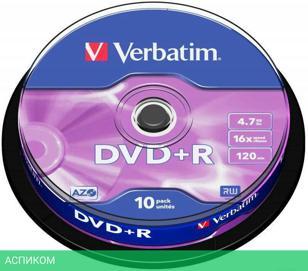 DVD-R диск Verbatim 4.7GB 16x Cake Box (43498)