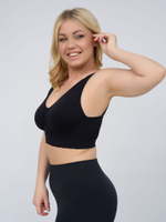 Бюстгальтер-топ в мелкий рубчик с кружевом на бретелях (Размер: 2X) (Цвет: черный)