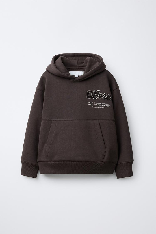 ZARA ХУДИ С НАДПИСЬЮ ИЗ МАХРОВОЙ ТКАНИ, КОРИЧНЕВЫЙ