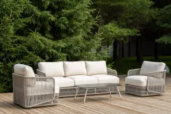 "Альбано" лаунж-зона 5-местная плетеная из роупа (веревки), каркас алюминиевый светло-серый, роуп серый меланж