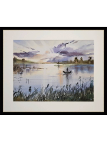 Картина авторская акварельная в паспарту 40х50 см на стену для интерьера "На вечерней зорьке"