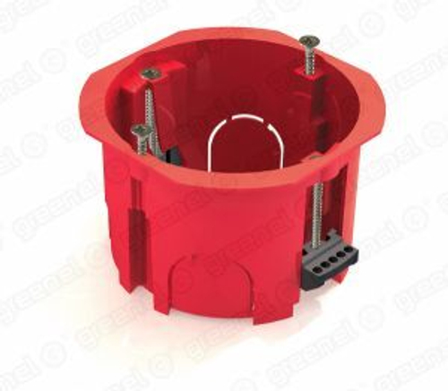 Greenel Подрозетник в ГВЛ 65х45 пластиковые лапки оранжевый/красный GE40022