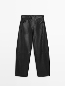 Massimo Dutti Брюки-баллоны из кожи наппа, черный