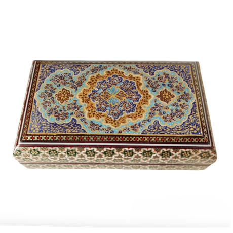 Шкатулка Хатам Кари 290 премиум с позолотой (khatam-kari) сувенир из Ирана в технике хатамкари