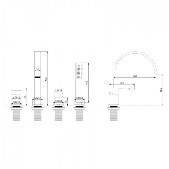 Смеситель ABBER Wasserfall AF8613 на борт ванны, хром