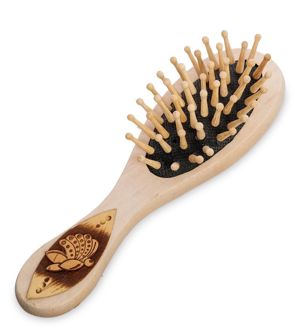 Народные промыслы BST-328/2 Массажная расческа деревянная «Бабочка на цветке» (береста)