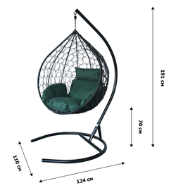 Кресло подвесное Сфера Лайт арт.BG3838 (стойка+основание.чёрн.,корзн.чёрн.,подуш. тём-зелёная. 3уп. (Б))
