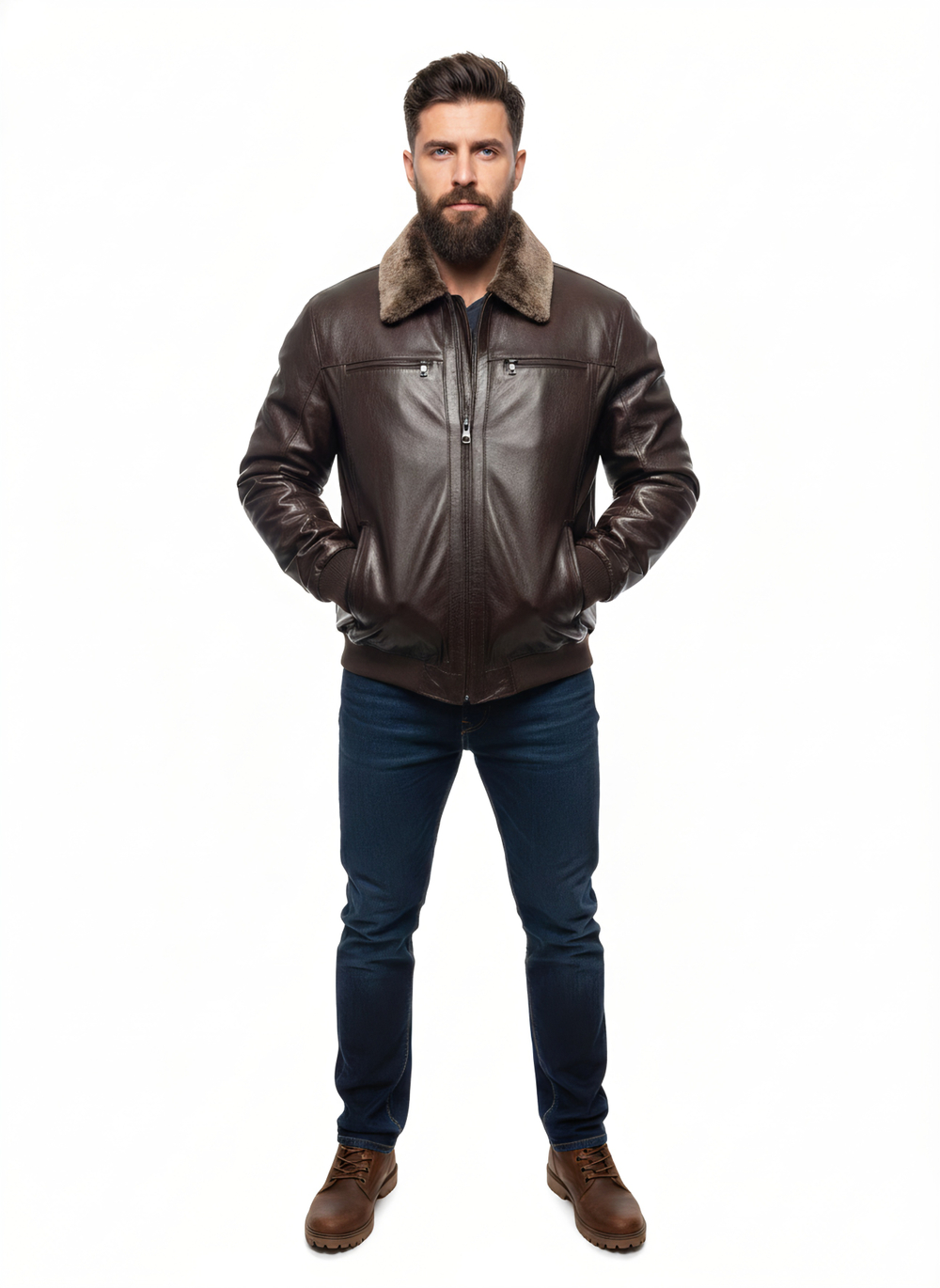 KHIMEONE Мужская кожаная куртка на меху (натуральная кожа/натуральный мех)