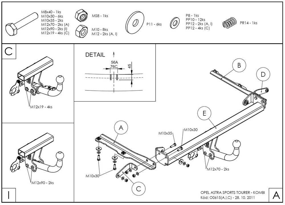 Фаркоп оцинкованный Galia O061A для Opel Astra J седан/универсал 2009-2015(паспорт и сертификат в комплекте)(без электрики)