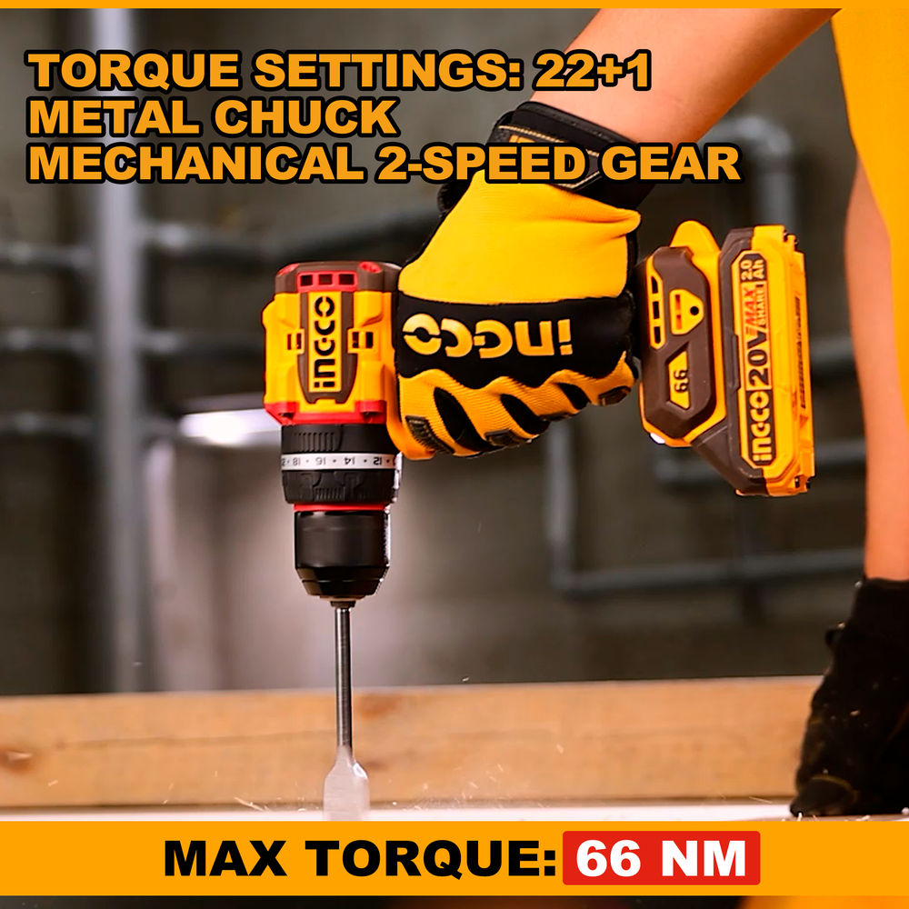 Аккумуляторный бесщёточный ударный шуруповерт INGCO CIDLI20668 INDUSTRIAL 20 В 66 Нм