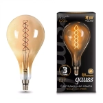 Лампа Gauss LED Filament А160 8W Е27 620lm 2400К golden flexible 150802008