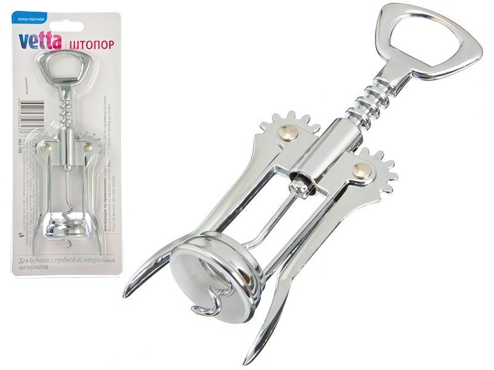 Штопор металлический на блистере 15*5см VETTA