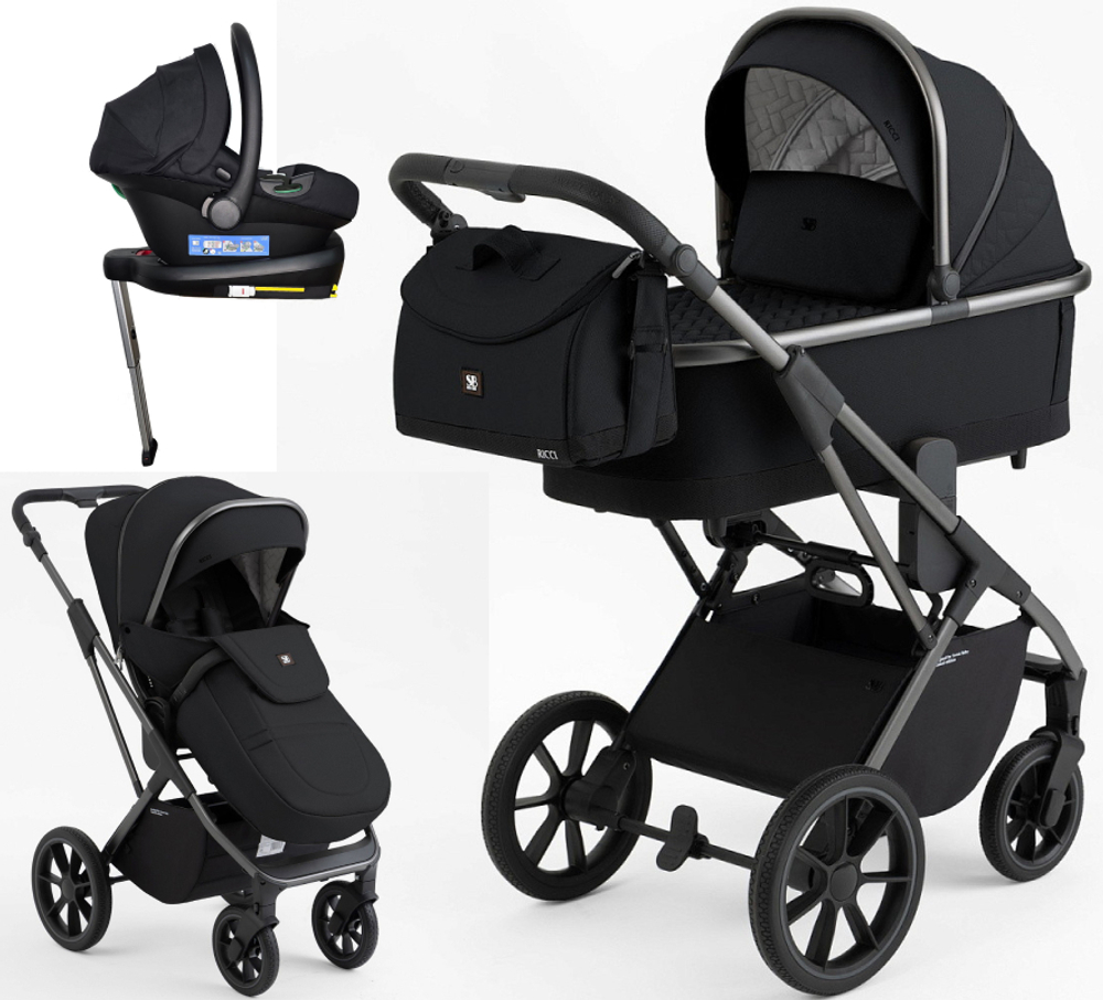 Коляска 4 в 1 Sweet Baby Ricci + автокресло Elegante Plus с базой i-Size ISOFIX DK780 Black