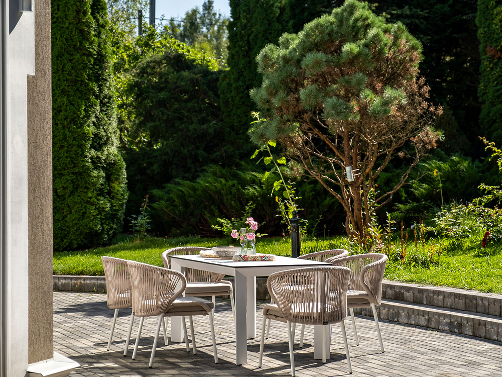 4SIS "Венето" обеденная группа на 6 персон со стульями "Милан", каркас белый, роуп бежевый