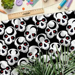 Ткань дюспо жуткие белые черепа на чёрном фоне