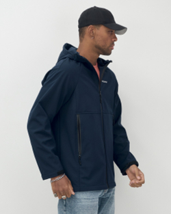 Ветровка спортивная мужская с капюшоном softshell темно-синего цвета 9563TS