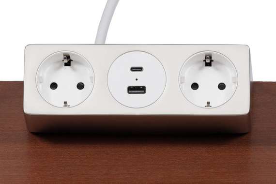 Блок розеток настольный с одним крепежом (2 розетки, USB-A, USB-C) G1002A-2AC.N Серебро+Белый 158*1