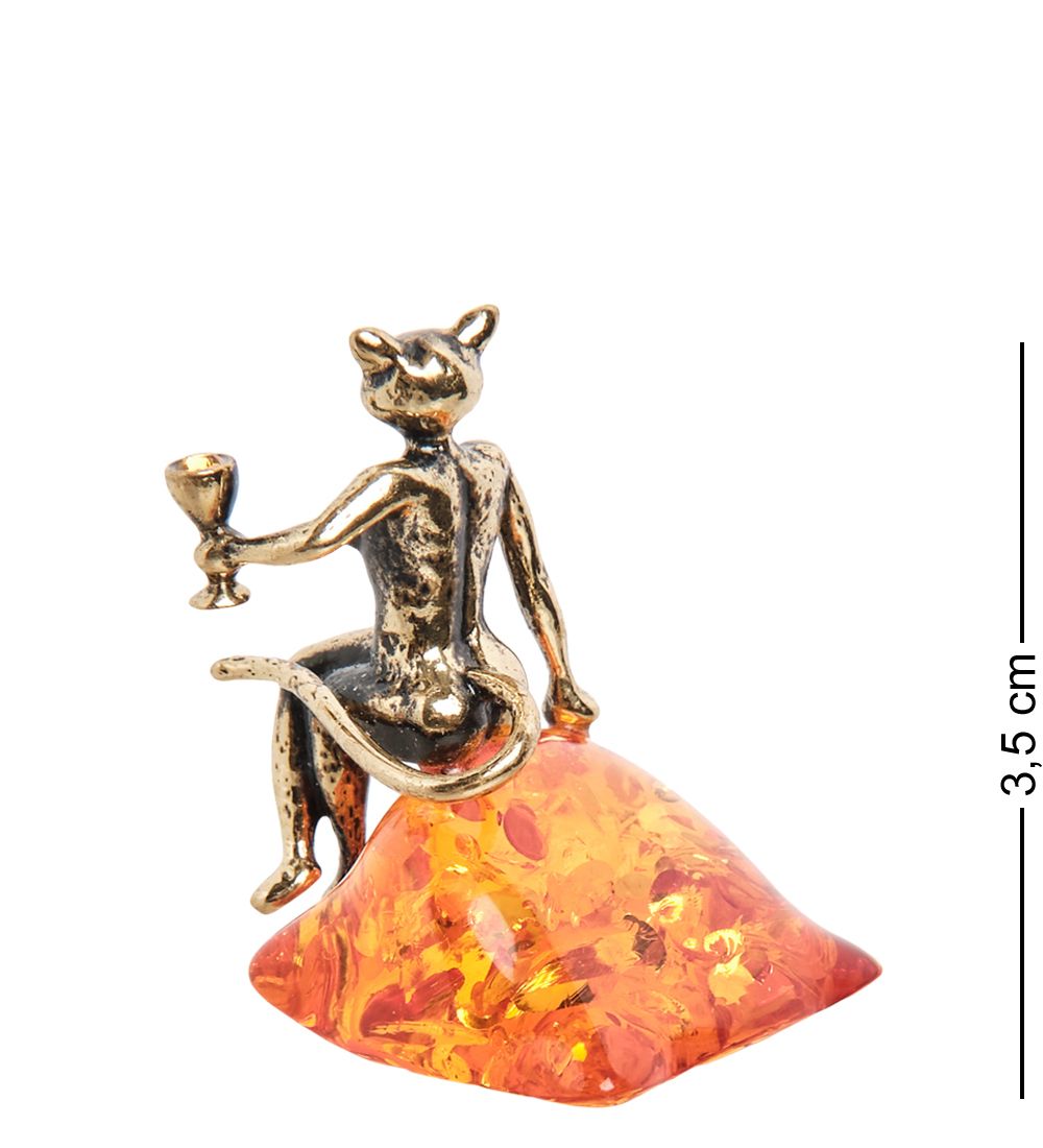 AM-1812 Фигурка «Кошечка с бокалом» (латунь, янтарь)