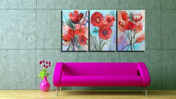 Модульная картина "Триптих акварельных цветов"