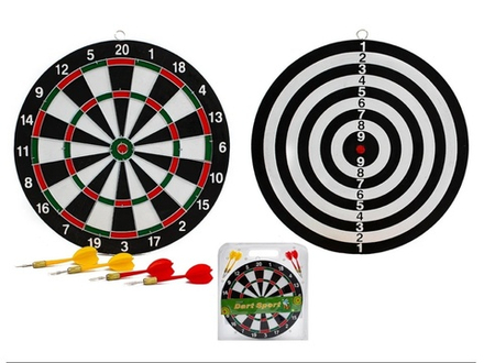 Дартс двухсторонний 12" Материал: прессованная бумага, сталь. В комплекте 4 дротиков 16гр. :(12):