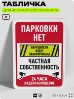 Табличка для частной территории "Парковки нет, частная собственность", на дом, для участка, организаций, предупреждающая, 40х30 см, Silver Plane x Айдентика Технолоджи