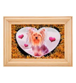 AMB-56/25 Картина «Йоркширский терьер» (с янтарной крошкой) дер.рамка 8х12