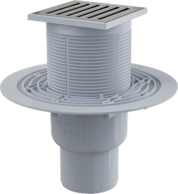 Сливной трап APV203 105 × 105/50/75, подводка – прямая, решетка из нерж стали, гидрозатвор – мокрый