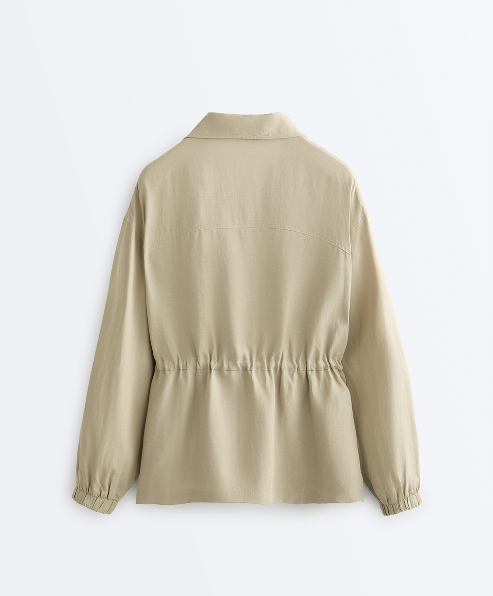 Oysho Куртка с присборенной талией из смеси лиоцелла и 24% льна, бежево-зеленый