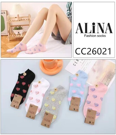 Женские разноцветные укороченные носки, сердечки 10 пар