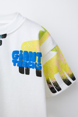 ZARA ФУТБОЛКА С ПРИНТОМ «ДИНОЗАВРЫ», БЕЛЫЙ