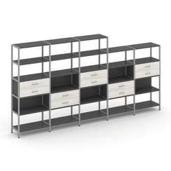 Shelf System Пятисекционный стеллаж пятиярусный с ящиками SN.STM-551 Антрацит/Дуб Наварра/Металл Сер