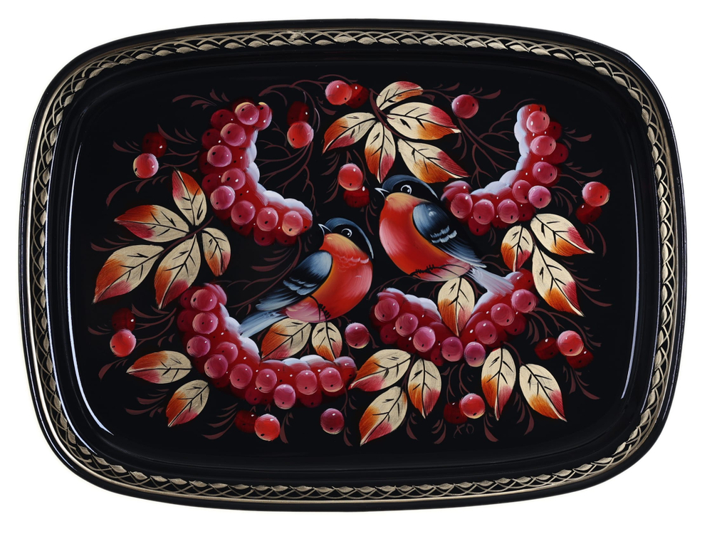 Жостовский поднос декоративный, размер 33х24 см (A12), металлический