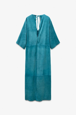 ZARA ДЛИННОЕ ПЛАТЬЕ-КАФТАН ИЗ ЗАМШИ, СИНИЙ