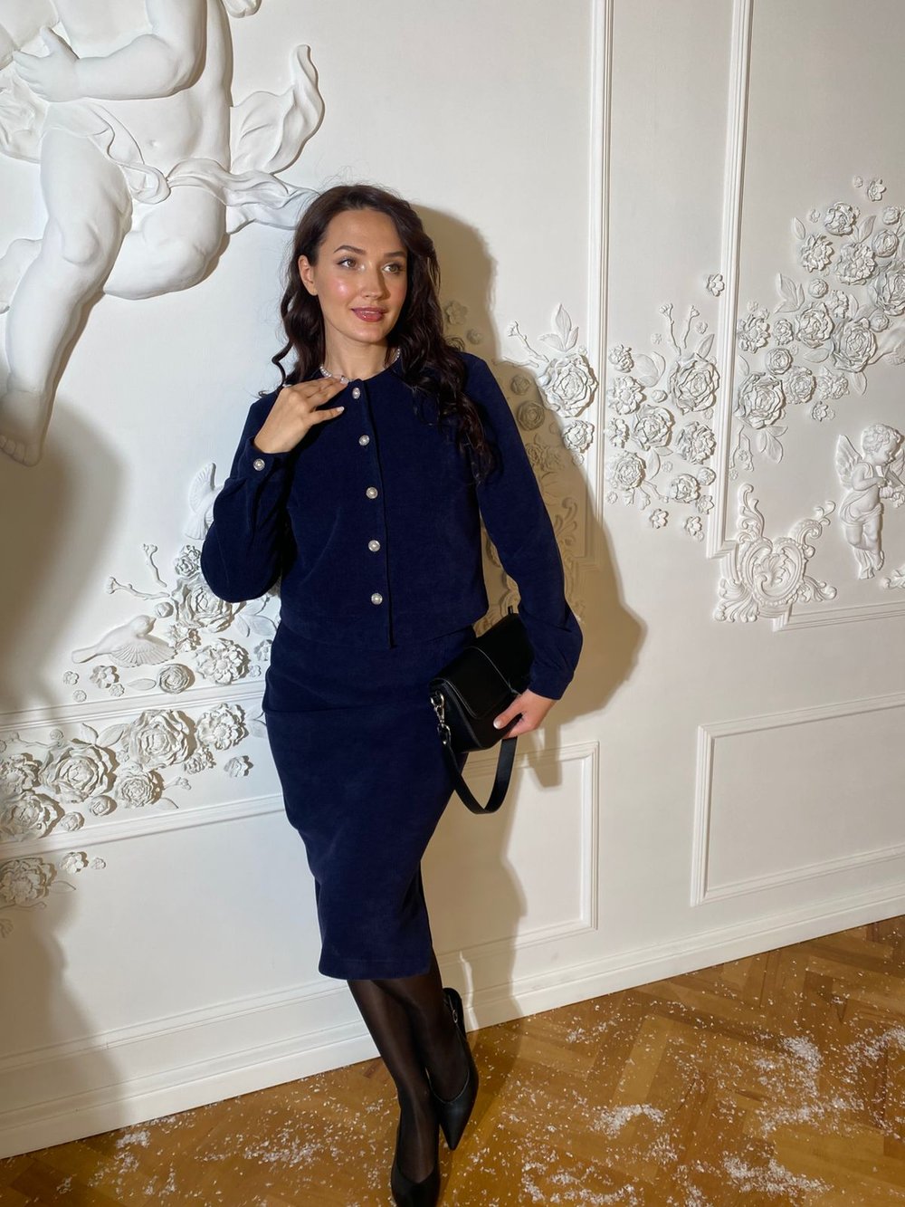 Кардиган синий из трикотажного вельвета