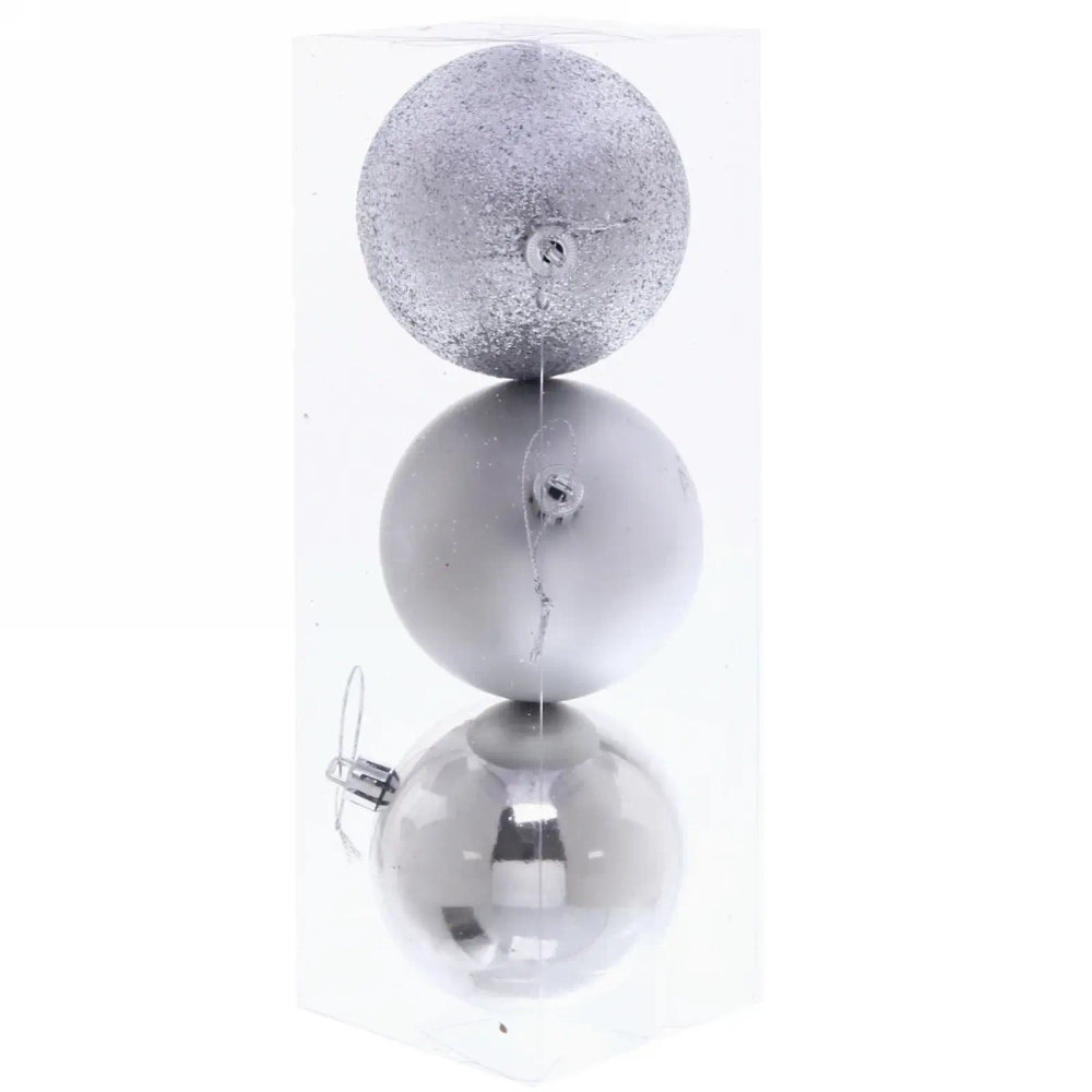 Новогодние шары 8 см (набор 3 шт) «Микс фактур», серебро