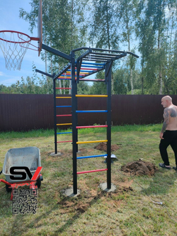 Монтаж уличной шведской стенки Sv Sport Рукоход (4 вертикальных столба)
